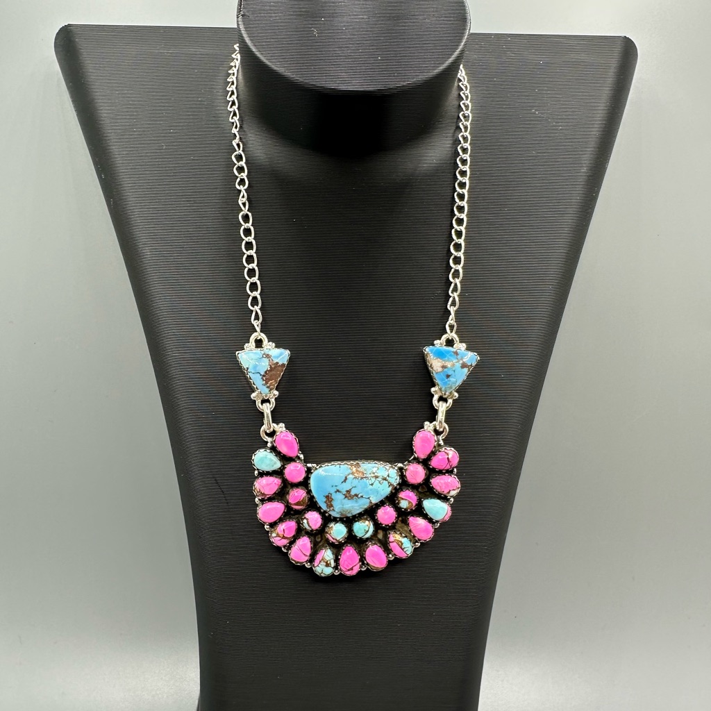 Golden Hills & Cotton Candy Dahlia Turquoise Sterling Silver 925 Necklace Ooak
